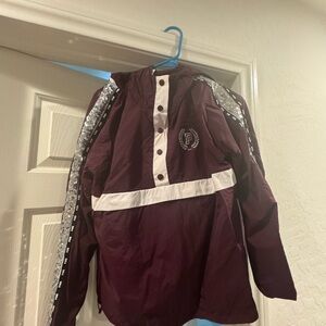 Sequin bling Maroon and White Hooded Jacket with Silver Accents